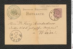 Nachlass Franz Steindachner, Postkarte von K. Möbius an Franz Steindachner (13.01.1882), Inv.Nr. 343.01, Seite 1